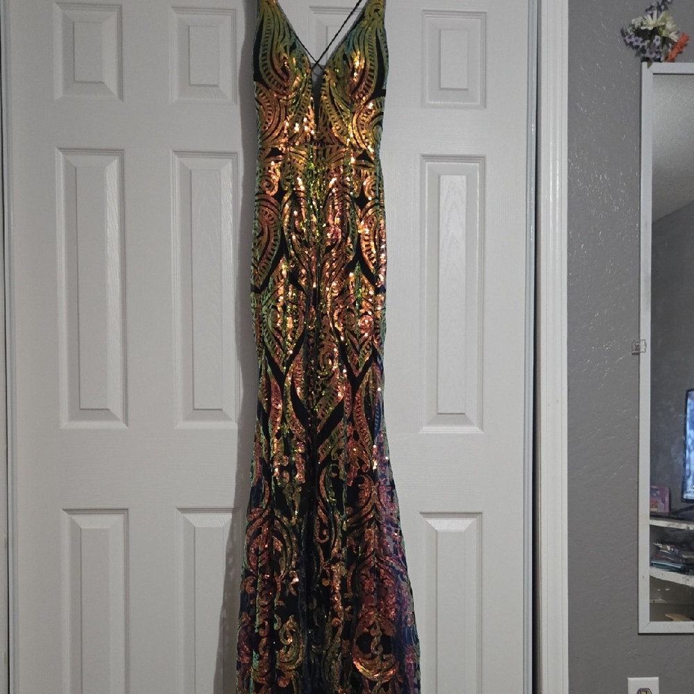 Multi-Color Sequin V-Neck Prom Gown **Never Worn!!**